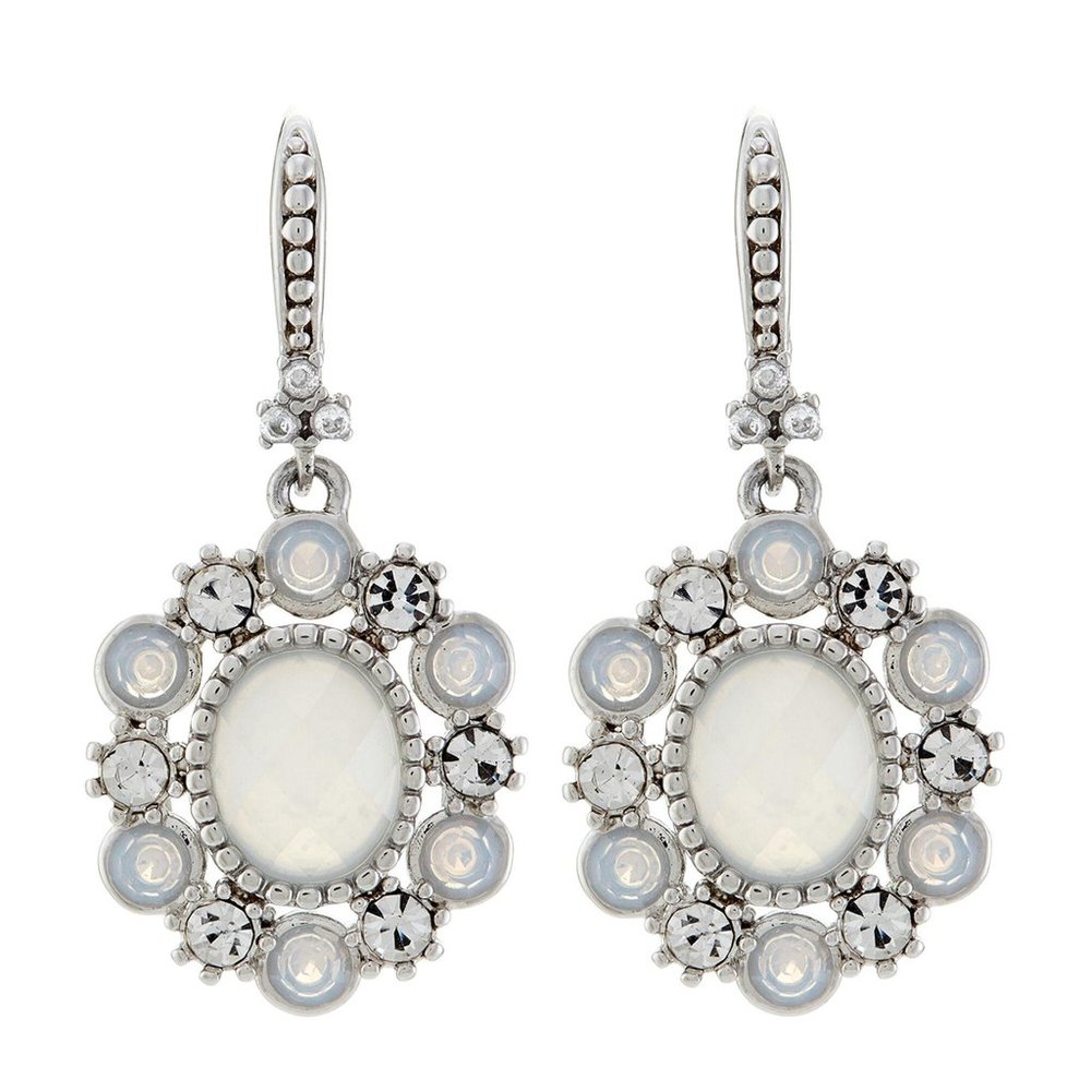Marchesa Rhodium tone and white Oval Drop Earrings